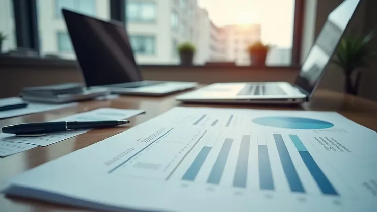 Nowoczesne biuro z dokumentami finansowymi i laptopem