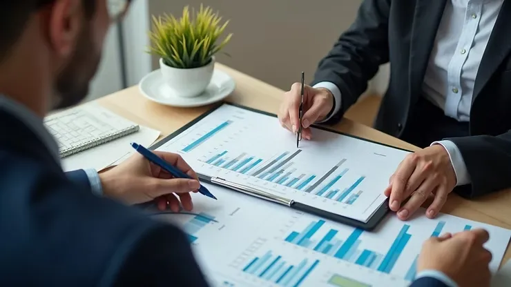 יועץ פיננסי דן בגרפים עם יזם