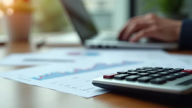 מחשבון ודוחות כספיים על שולחן עץ