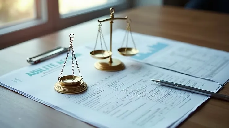 Bilancia giuridica accanto a documenti fiscali